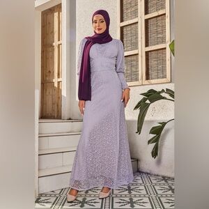 NWT Urban Modesty Lavender Laced Ruched Waist Long Sleeve Gown 💜 XS